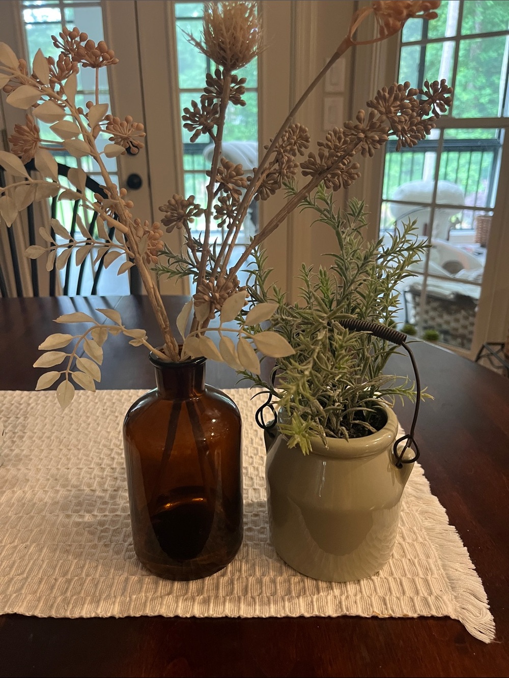Amber Glass Decorative Vase with Faux Floral Stems and other